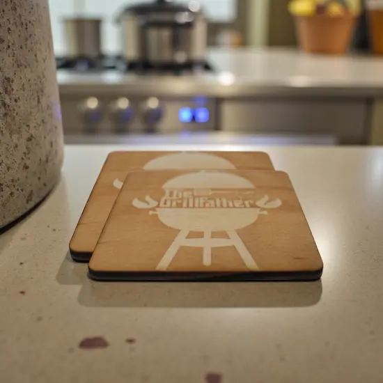 The Grillfather Coaster Set of two 4x4in Raw Wood {4}
