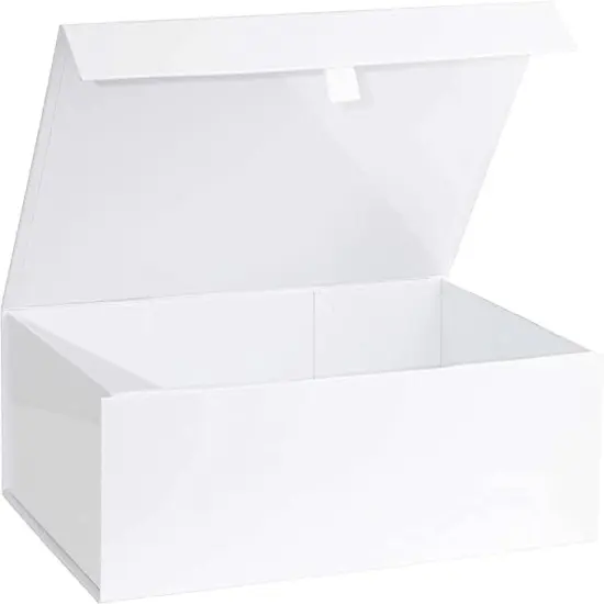 Purple Q Crafts White Hard Gift Box With Magnetic Closure Lid 14" x 9" x 4" Rectangle Favor Boxes With White Glossy Finish {1}