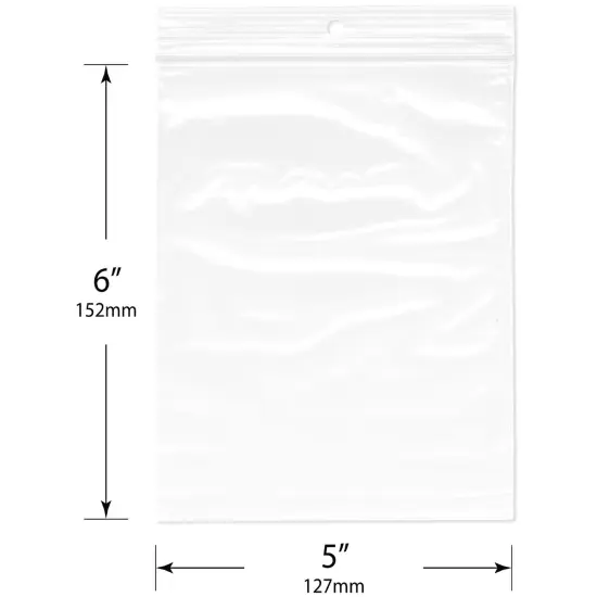 Plymor 5" x 6", 2 Mil with Hang-Hole Zipper Reclosable Plastic Bags {3}