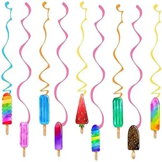 Ice Cream Hanging Swirl Decorations, Summer Popsicle Party Supplies, Ice-Cream Birthday Theme, Kids Decor for First 1st Boy Girl Baby Shower, Ice Pop Paper Favors {2}