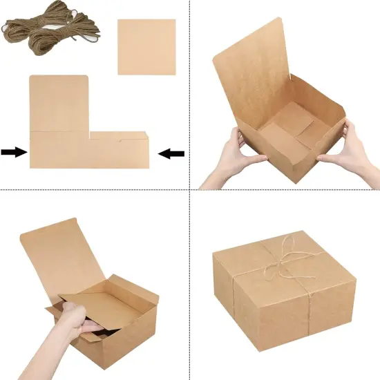 16 PCS Brown Kraft Gift Boxes, Decorative Party Favor Kraft Paper Gift Packaging Box with Lid for DIY Crafting, Cube, Cupcake, Kraft Present Boxes for Birthday, Wedding {2}