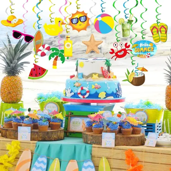 Summer Pool Beach Hanging Swirls Banner Decor 30 Pack Foil Ceiling Hanging Swirls Streams Banner Decorations Garland for Kids Luau Hawaii Celebrating Events Birthday Party Supplies Room Wall Decor {2}