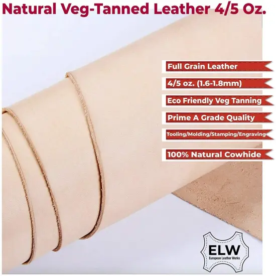 ELW Tooling Full Grain Leather Vegetable Tanned 4-5 oz (1.8-2mm) Thickness Pre-Cut Sizes 6" up to 16 Sq Ft Cowhide Full Grain Leather Craft Holsters Emboss Stamp {3}