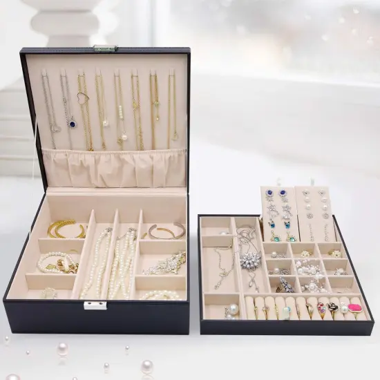 2 Layers Large Leather Jewelry Organizer Storage {5}