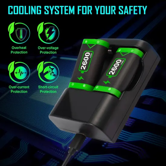 Insten 2 Pack 2600mAh Rechargeable Battery For Xbox Series X / Series S / One / Elite Controller, with Charging Station and USB-C Fast Charger Cable {7}