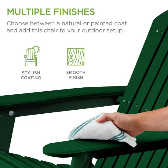 Best Choice Products Folding Adirondack Chair Outdoor, Wooden Accent Lounge Furniture w/ 350lb Capacity Yard Green {5}