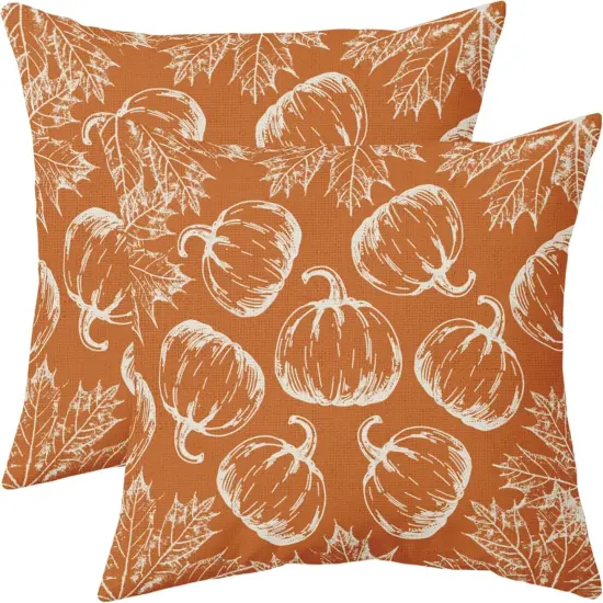 Set of 2 Pumpkin Fall Pillow Covers 18x18(Burnt Orange) {1}