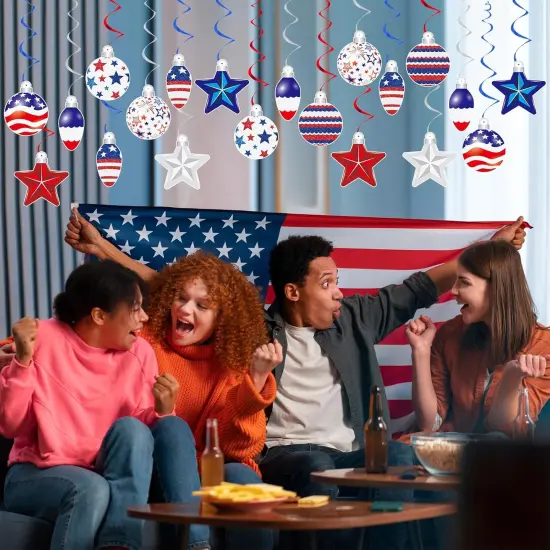 48 PCS 4th of July Hangings Swirl Decorations, Independence Day Patriotic Party Supplies, No DIY Ceiling Streamers Decor for Holiday Birthday Wedding Veteran Day Tree Red White Blue Decorations {4}