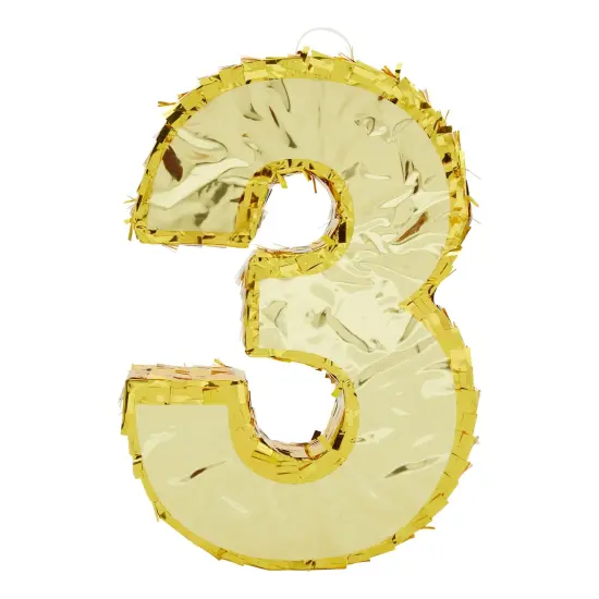 Juvale Gold Foil Number 3 Pinata for Kids Ages 3-14 Birthday Party Decorations, Centerpieces, Anniversary Celebrations, Small (11.1 x 2.9 x 16.1 In) {7}