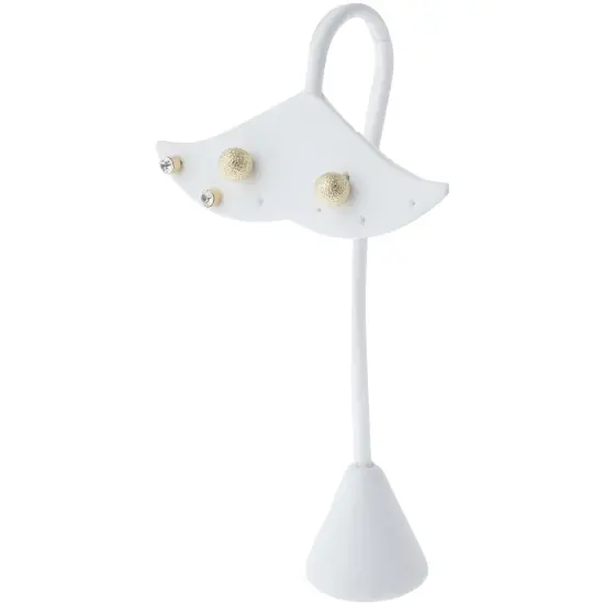 Plymor White Faux Leather Fish Tail Style, Four Pair Earring Display Stand, 3.25" W x 2" D x 5.625" H {3}
