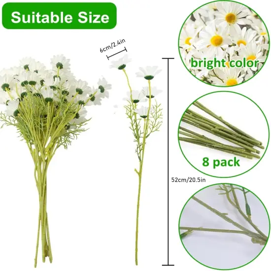 Artificial Flowers 8 Bundles 20&rdquo; White Artificial Daisy Flowers UV Resistant Outdoor Fake Wildflowers with Stems Faux Greenery Shrubs Plants Arrangements for Home Garden Vase Decor {5}