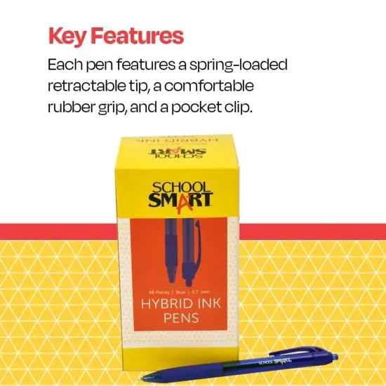 School Smart Retractable Hybrid Gel and Ink Pens, Blue, Pack of 48 {7}