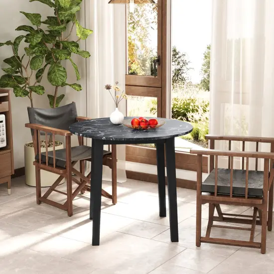 Rubber Wood Round Dining Table with Marble Top, Safe Corners and Easy Assembly Black {3}