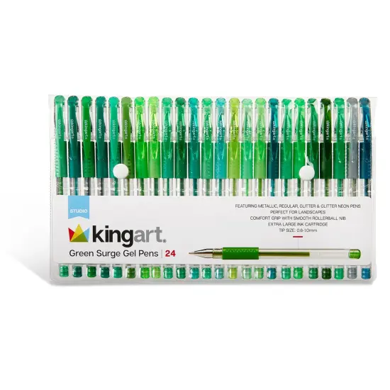 KINGART&reg; Gel Pens, Soft Grip, 24 Green Tone Colors {1}