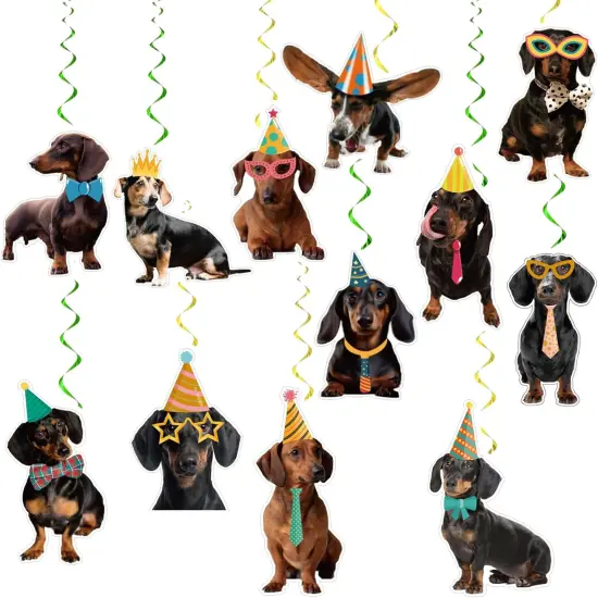 24 Pcs Dachshund Hanging Decorations Dachshund Hanging Swirls Ceiling Swirls Dachshund Birthday Party Supplies for Dachshund Party Decorations Funny Dog Decorations {4}