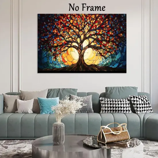 Abstract Tree of Life Wall Art Colorful Modern Canvas Poster Fantasy Landscape Print Blooming Tree Painting Colorful Tree of Life Canvas Wall Art Modern Abstract Texture Tree Pictures 16x24in No Frame {4}