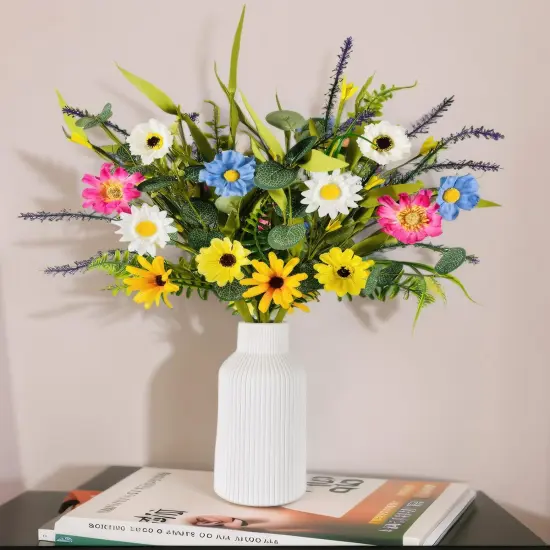 3 Bundles Summer Artificial Daisy Flowers &ndash; Colorful Faux Wildflower Bouquets for Tabletop Decor, Silk Fake Flowers for Home, Kitchen, Wedding, Party, and Vase Arrangements {5}