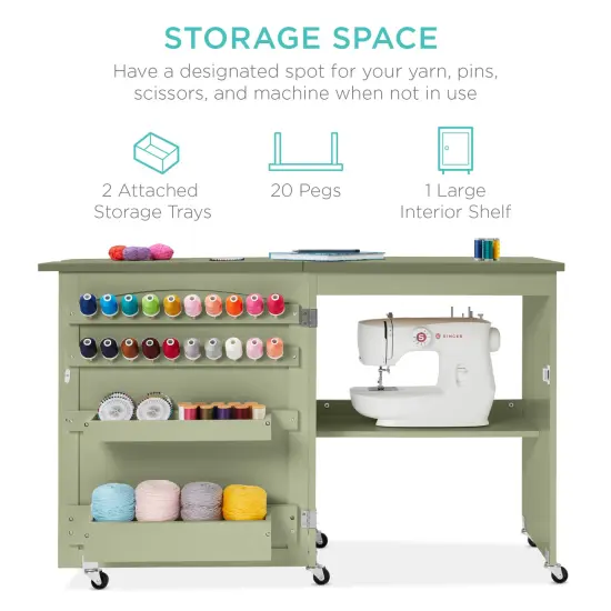 Best Choice Products Sewing Machine Table & Desk w/ Craft Storage and Trays Light Green {3}