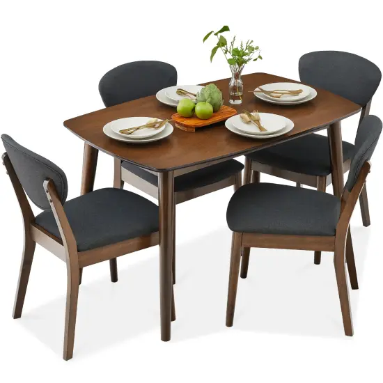 Best Choice Products 5-Piece Compact Wooden Mid-Century Modern Dining Set w/ 4 Chairs, Padded Seat & Back Walnut/Charcoal {1}