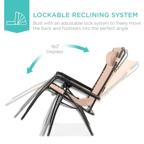 Best Choice Products Folding Zero Gravity Recliner Patio Lounge Chair w/ Canopy Shade, Headrest, Tray Sand {3}