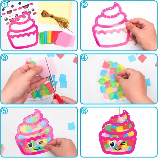 24 Sets Summer Ice Cream Suncatchers Craft Kits Summer Sweet Candy Tissue Paper Craft DIY Suncatchers Decoration {2}