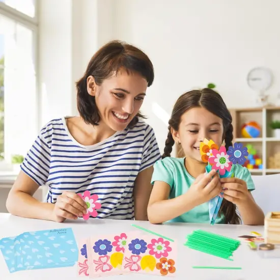 Flower Bouquet Craft Kit - 24Pcs Mother's Day Flower Bouquet Craft in Two Colors for Kids {3}