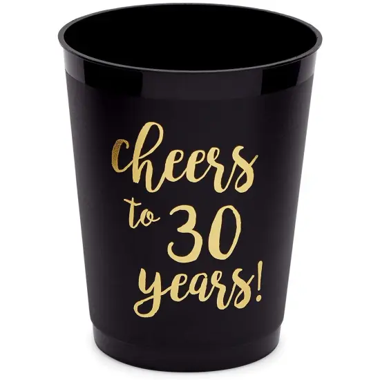 16 Pack Black 30th Birthday Plastic Tumbler Cups 16 oz for Anniversary Party Supplies, Cheers to 30 Years {4}