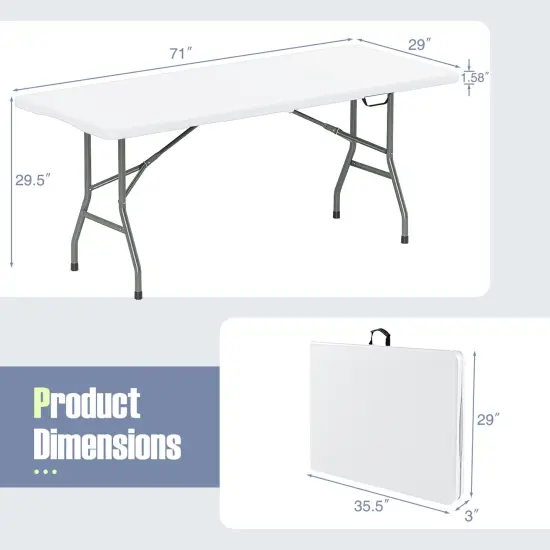 HDPE Folding Table with Metal Legs, Portable and Weatherproof White {5}