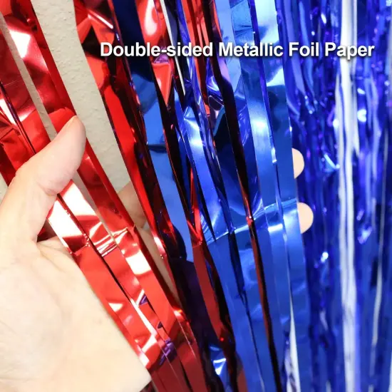 2 Pack 36" X 100" Red White Blue Metallic Foil Fringe Curtain for Patriotic Theme Party, Birthday Party, 4th of July Decorations, Tinsel Backdrop, Photo Booth Props {3}