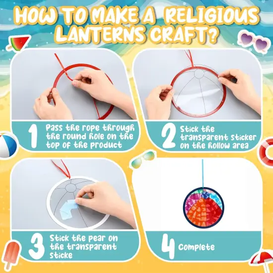 24 Sets Summer Crafts Beach Ball Paper Craft Kits Tissue Paper Sign with Colorful Sticker Acetates DIY Beach Ball Art Kits {3}