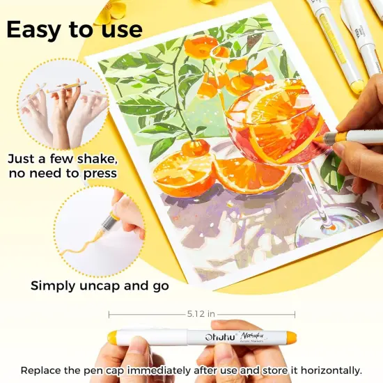 Ohuhu Acrylic Paint Markers Direct Liquid: 24 Colors Flexible Brush Tip Acrylic Markers High Opacity Paint Pens Waterproof Lightfast for Rock Painting Easter Eggs Wood Glass Ceramic Canvas - Nahuku {6}