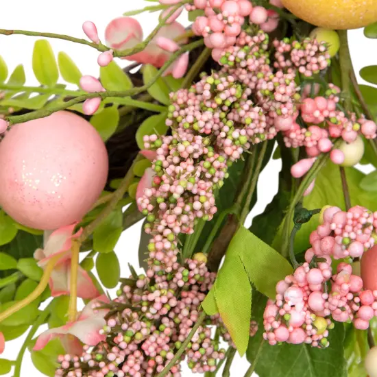 Northlight Glittered Eggs, Hibiscus and Berries Artificial Easter Twig Wreath - 20" - Pink and Green {7}