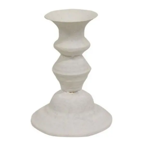 White Metal Shabby Chic Taper Holder, Textured Finish and Tiered Design {1}