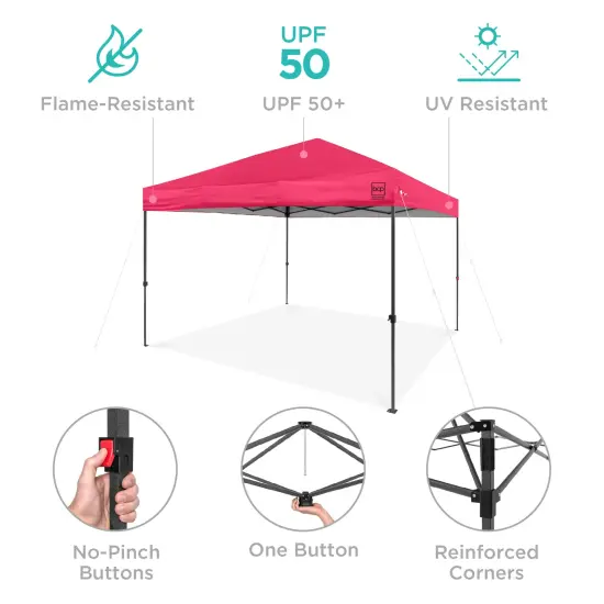 Best Choice Products 10x10ft Easy Setup Pop Up Canopy w/ 1-Button Setup, Wheeled Case, 4 Weight Bags Hot Pink {4}
