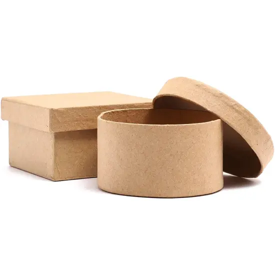 6 Pack Mini Paper Mache Gift Boxes with Lids for DIY Craft, Storage (6 Shapes, Kraft Brown Color) {7}
