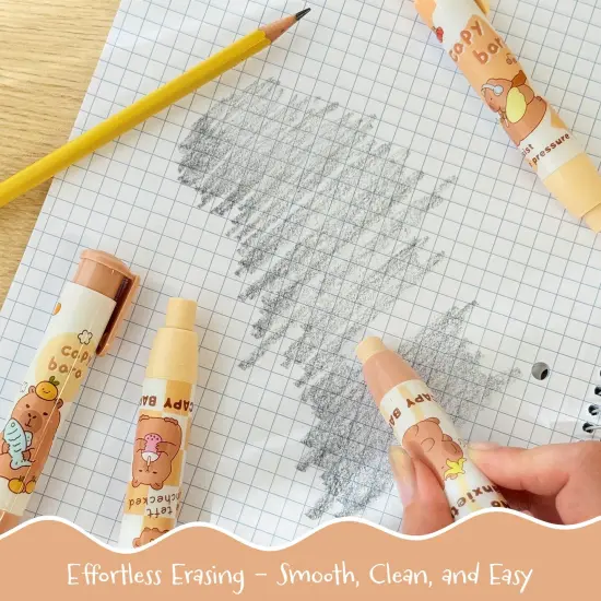 Wrapables Retractable Capybara Erasers, Clickable Push Button, Stationery Office Supplies (Set of 4) {4}