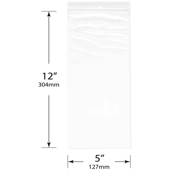 Plymor 5" x 12", 2 Mil with Hang-Hole Zipper Reclosable Plastic Bags {3}