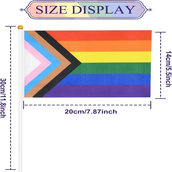20 Pack Small Progress Pride Flag Stick 21 x 14 cm - Handheld Progress Pride Flags, Mini LGBTQ Rainbow Gay Flag for Outdoor LGBT Parades, Rainbow Party Decorationsc {3}