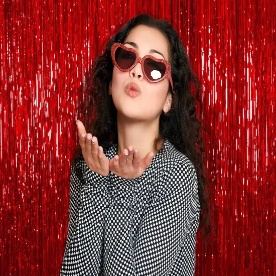 Red Foil Fringe Curtain 3 Ft x 8 Ft Metallic Tinsel Curtains Red 1 Pack Photo Booth Props Graduation Party Backdrop Sweet 16 Birthday Wedding Valentine's Day Party Decorations {5}