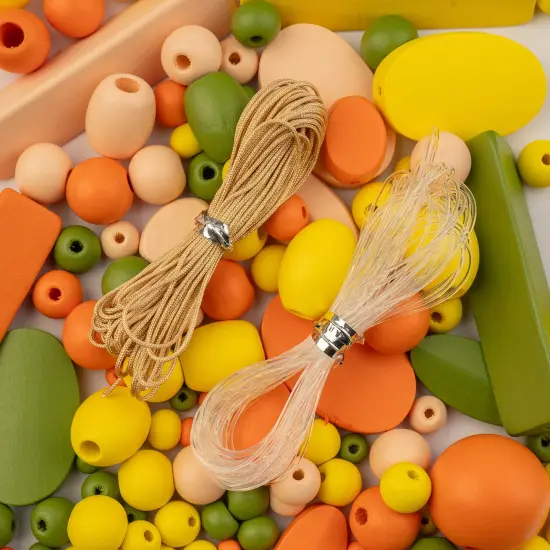 John Bead Craft Wood Beads with Elastic Nylon Cord, 90g Warm Tone & Green {1}