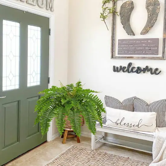Artificial Fern Plants in Pot 25.5" Artificial Boston Fern 31 Leaves for Outdoors & Indoor Faux Potted Plant Fake Ferns Bush Plant for Patio Garden Farmhouse Porch Home Decor Green {5}