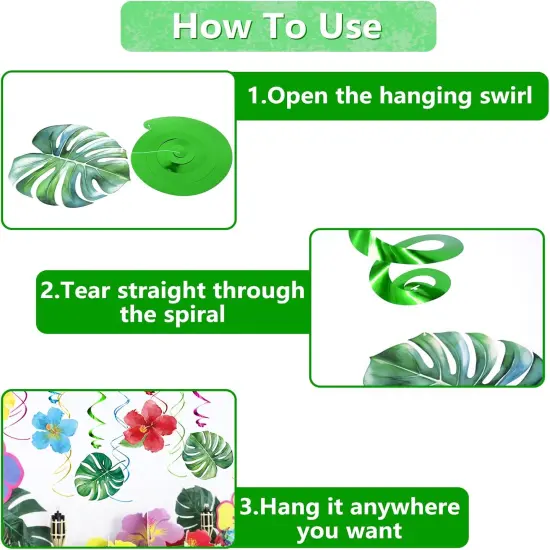 Hawaiian Luau Birthday Hanging Swirl Decorations 30 Pieces Flower Tropical Palm Foil Ceiling Decor for Floral Summer Beach Pool Party Supplies {3}