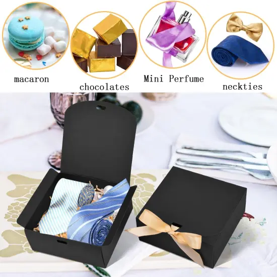 12pack Small Gift Boxes with Lids for Presents, 4.5''x4.5''x2'' Black Gift Boxes with Ribbons, Party Gift Boxes for Packaging Wedding, Present, Birthday, Holiday, Galentine's Day {3}