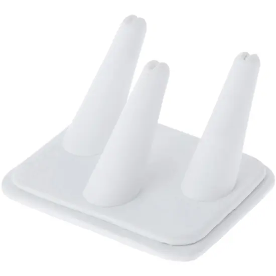 Plymor White Faux Leather Ring Finger Display, Three on Rectangular Base, 4.125" W x 3.25" D x 2.25" H {1}