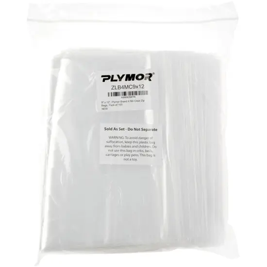 Plymor 9" x 12", 4 Mil Heavy Duty Zipper Reclosable Plastic Bags {3}