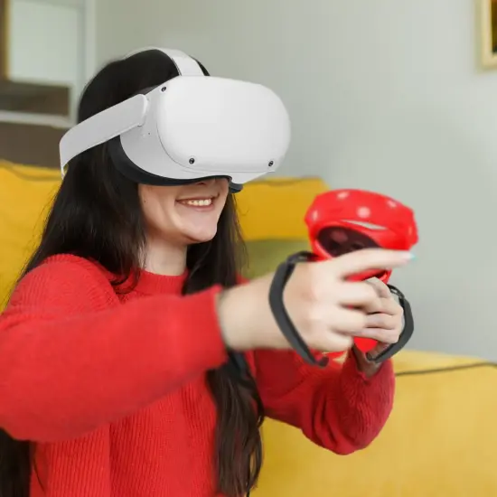 Insten Controller Grips for Oculus Quest 2 Meta VR Headset Touch Controllers, Silicone Protective Accessories with Knuckle Straps & Joystick Cover (Red, 1 Pair) {7}