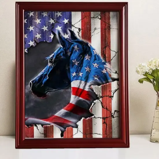 5D Diamond Painting Kits for Adults National Flag Horse DIY Round Diamond Art Kits Patriotic Animals Picture Art for Home Wall Decor {2}