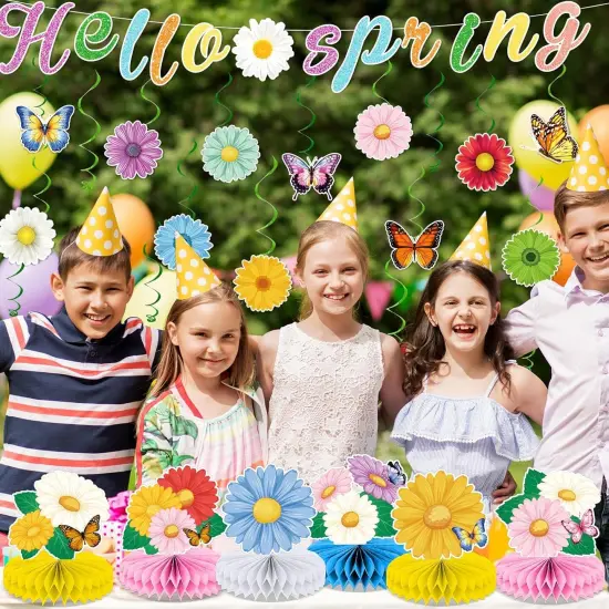 Spring Party Decorations Hello Spring Banner Sunflowers Butterfly Hanging Swirl Decor {5}