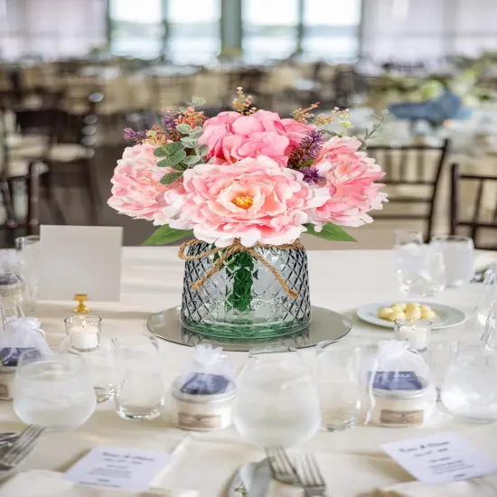 Faux Flower Arrangements Artificial Peony Hydrangea Silk Flowers with Glass Vase Realistic Fake Potted Floral Bouquet {2}