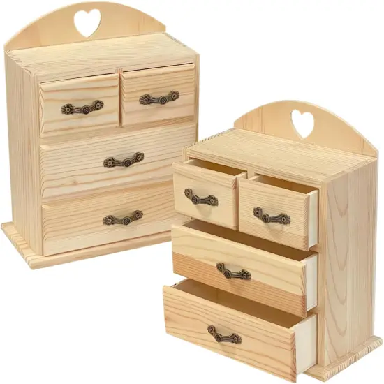 Unfinished Wood box with Mini Drawers for Jewellery,Small Wooden Organizer Storage Box for Crafts Hobbies DIY Project {4}